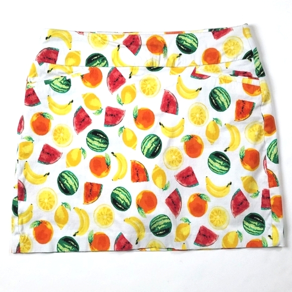 Attyre Pants - Attyre New York Mini Skirt Skort Tropical Fruit Print White Multi-Color